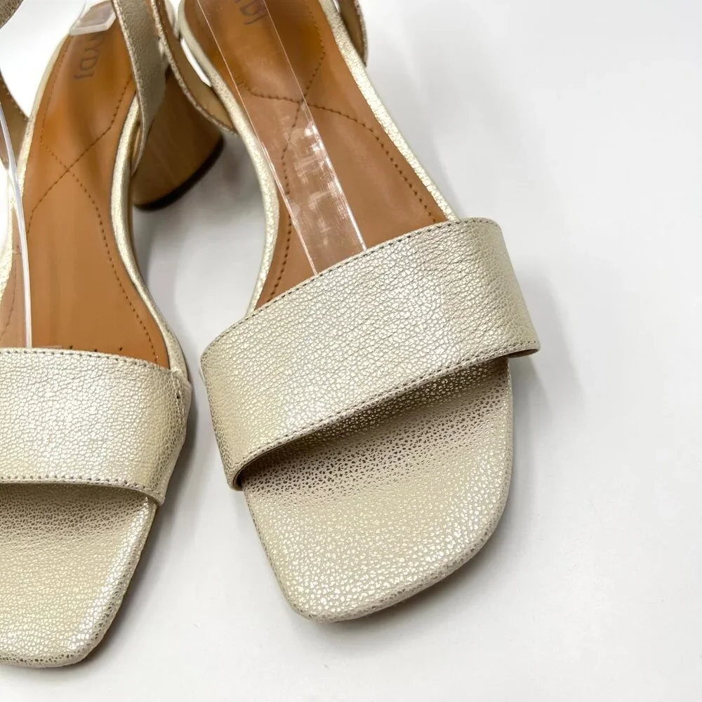 NYDJ Womens Size 9.5 Georgia Gold Wood Block‎ Heels Dress Sandals Shoes